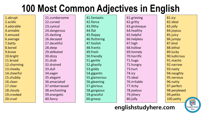 Les 100 adjectifs les plus utilisÃ©s en anglais pdf