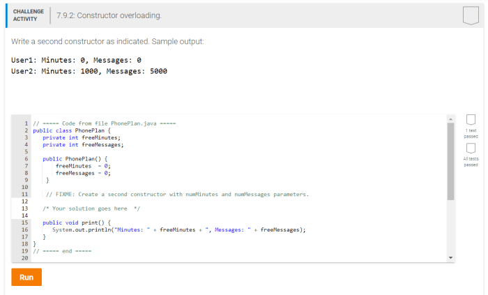 Write a second constructor as indicated. sample output