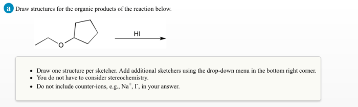 Draw structures for the organic products of the reaction below.